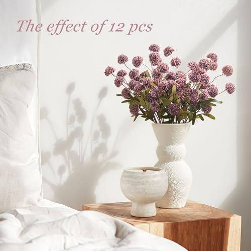 SITUMEIZI Purple Pompon Mum Artificial Flowers Faux Silk Mums Mini Chrysanthemum with Stems 6Pcs for DIY Purple Wedding Centerpieces Floral Arrangements - color: Taupe