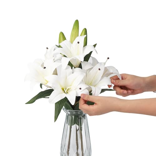 GarveeHome Artificial Lily Flower, Faux Lily Flowers Stems for Vase, Silk Fake Flowers for Home Table Office Wedding Party Decor (Pure White) - color: Tiger Lily ,Pure White