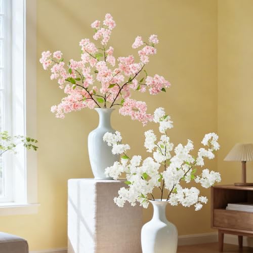 YOUNGLEAVES 3 Pcs Cherry Blossom Branches,40 inch Realistic Artificial Flowers Long Stem Spring Decorations for Tall Vase Home Wedding, Party Table Centerpiece Floral Arrangements Decor (Pink) - color: Pink