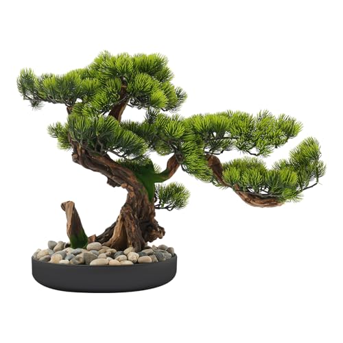 17.7 Inches Artificial Bonsai Tree Desktop Artificial Bonsai Pine Tree Indoor Fake Plants Decor with Metal Pots for Home Table Office Living Room Bedroom Desk Decorations, Green & Brown