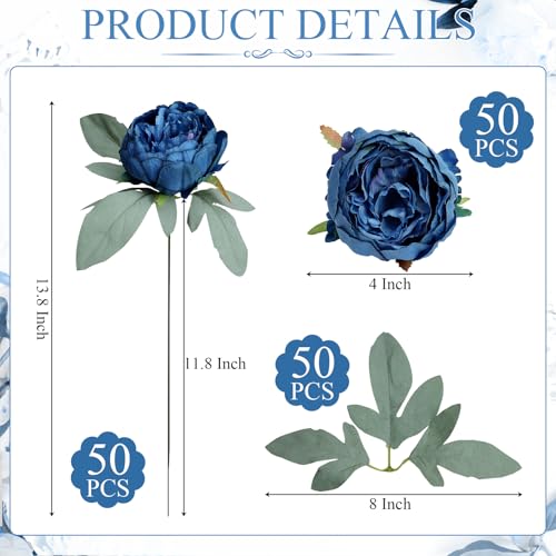 50Pcs Artificial Peonies Flowers Bulk, 4’’ Navy Blue Fake Peonies Silk Flowers Heads for Table, Faux Peony Arrangements for Wedding, Valentine, Engagement, Party, Coffee, Dining Decorations - color: Navy Blue