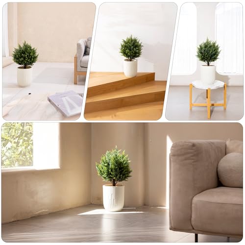 AENTGIU 23.6" Artificial Cedar Topiary Ball Trees, 2-Pack Outdoor Faux Cypress Shrubs with Ground Spikes, UV Resistant Fake Greenery Bushes for Front Porch Planters, Patio, Entryway, Garden Decor