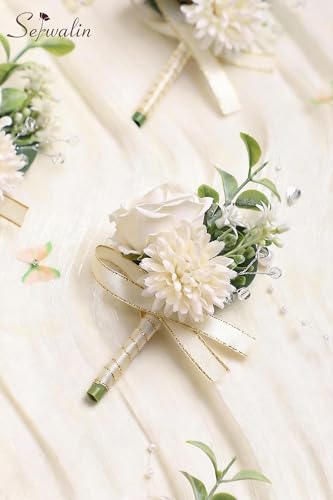 Serwalin 2 Pcs White Boutonniere for Men, Groom Groomsmen Best Man Guest Boutonnieres, Artificial Flowers Silk Rose for Wedding Prom Ceremony Anniversary Party Homecoming - color: A White, size: Boutonniere 2pcs