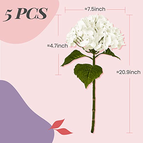 Yatim 21In White Artificial Hydrangea Flowers 5 Pcs Real Touch 3D Print Latex Flowers for Wedding Centerpieces Bouquets DIY Floral Decor Home Decoration with Stems - color: White