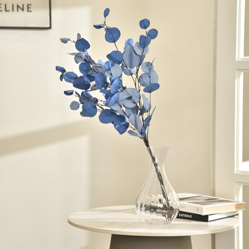 3 PCS Artificial Eucalyptus Stems Long 33" Fake Eucalyptus Leaves Branches for Vase Home Wedding Party Decorations, Blue - color: Blue*3