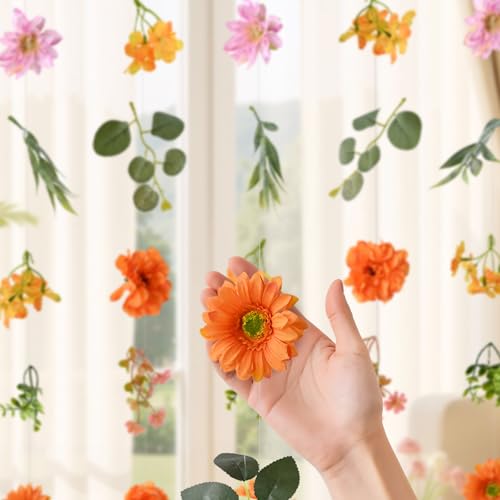 Livole 6Pcs 36Ft Hanging Flower Garland with Bow Wildflower Garlands Backdrop Silk Artificial Fake Floral Vines for Wedding Bridal Party Birthday Arch Wall Home Garden Decor(Orange) - color: Orange, size: 6Pcs