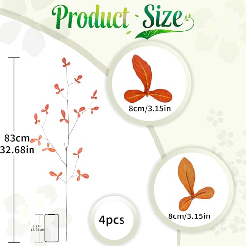 4 Pcs 38.5" Tall All-Orange Artificial Branches with Leaves, Realistic Faux Ficus Greenery Stems, Bendable Fake Plant Twigs for Tall Floor Vases, Home Centerpiece, Office & Spring Decor(BD Autumn) - color: Bd Autumn