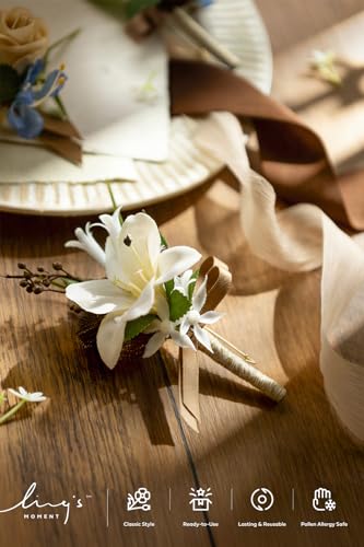 Ling's moment Boutonniere for Men, 6pcs Groom Groomsmen Boutonniere, Artificial Flowers for Wedding Decor/Prom/Homecoming, etc.Earth Brown & Tawny Beige - color: Earth Brown & Tawny Beige