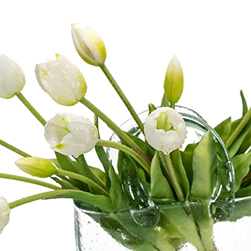 DUYONE 15Pcs Artificial Tulips Flowers, Soft Touch Realistic Latex Tulips Bouquet for Home Office Wedding Party Garden Decor, Fake Flowers for Centerpieces Dining Table Living Room Spring(White,15pcs) - color: A Style-15pcs White 15pcs(no Vase)