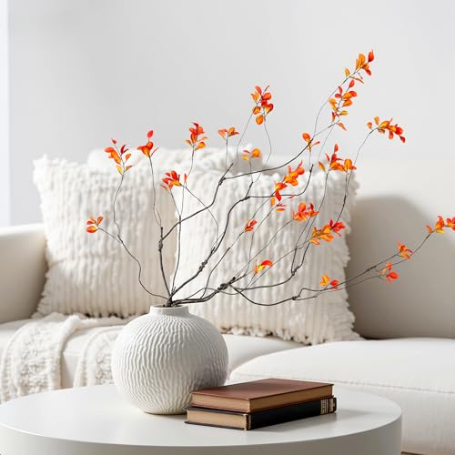 Artificial Ficus Branches 4PCS Artificial Eucalyptus Stems Fake Ficus Branches Faux Plants Greenery Leaves Filler Vase for Home Decor Green Twig Leaf Office Wedding Decoration 35.4" Orange - color: 35.4"orange 4pcs