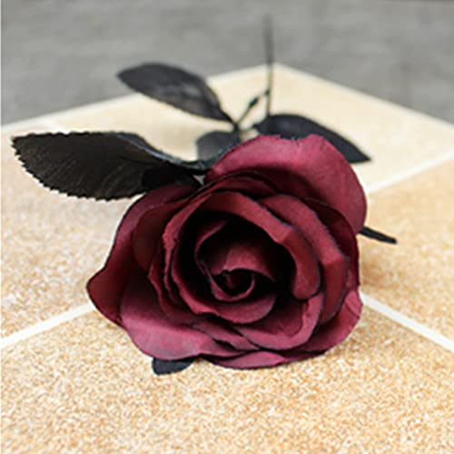 8pcs Artificial Rose Flower, No Fade black roses, ,Single Stem Fake Silk Flowers Realistic Blossom Flora for DIY Home OfficeParty Decoration Bridal Wedding Bouquet Halloween Decoration (Wine red) - color: Wine Red