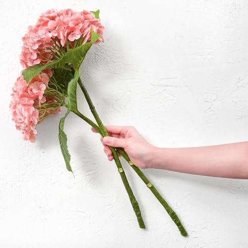 FiveSeasonStuff Blush Pink Apricot Glow Real Touch Hydrangea Flowers – 2 Large Long Stem Artificial Silk Hydrangeas for Floral Arrangements, Home or Wedding Decor – Gift Box Included - color: Blush Pink Apricot Glow (2 Stems)