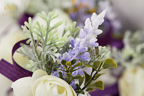 6Pcs White and Purple Artificial Silk Wrist Corsage for Wedding Prom | Faux Wrist Corsage with Purple Ribbon for Homecoming Prom Anniversary Formal Party and Bridal Shower for Bride and Bridesmaid - color: Purple2# Wrist Corsage (Set of 6)