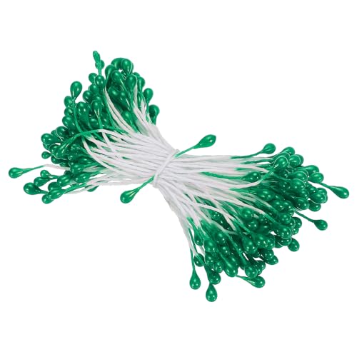 PATIKIL 3mm Double Heads Flower Stamen, 150 Pcs Artificial Flower Stamen Pistil Matt Pearl Floral Stamen for DIY Christmas Card Wedding Decoration, Green - color: Green