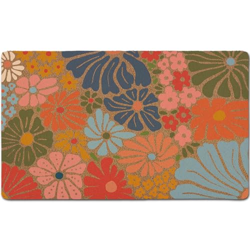 Boho Door Mat, Floral Doormat Abstract Flower Welcome Front Door Mat Outside Indoor Outdoor Entrance, Floral Artificial Coir Doormat Rugs for Patio Kitchen Decor, 17x30 Inch - color: Color 03