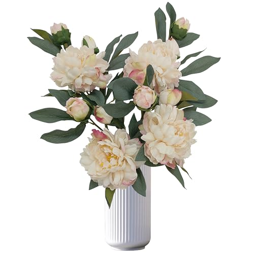Ivory White Peonies Artificial Flowers,4 Pcs Fake Silk Peonies with Stems Real Look,Peony Bush for Home Decor (4, Ivory White) - color: White