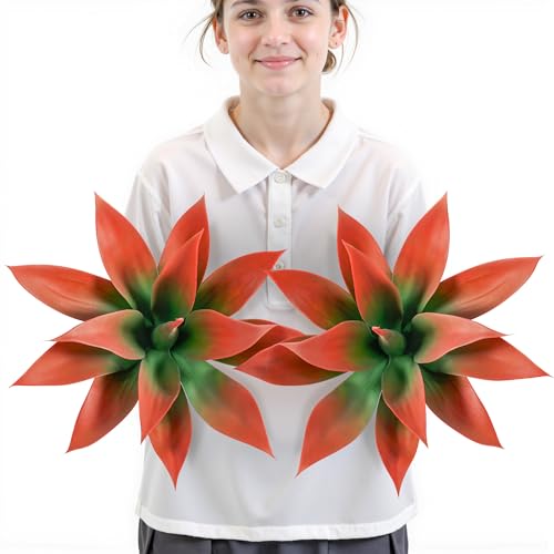 Velener Fake Agave Artificial Plant, Red Fake Plant for Room Decor, Unpotted Faux Agave Stems Plant for Fall Outdoor/Indoor Decor, 14 inches, Set of 2 - color: Hard-red