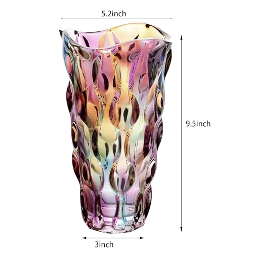 9.5" High Thickened Colorful Glass Flower Vase for Home Decor, Dining Wedding Table Office Holiday Party Centerpiece Decoration - color: Magic Color-waterdrop Style
