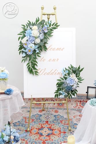Odouzy Pack of 2 Wedding Arch Decorations Artificial Hanging Flowers Floral Swag for Wedding Welcome Sign Backdrop Balloon Arch Home Party Bridal Ceremony Reusable(Blue) - color: Blue