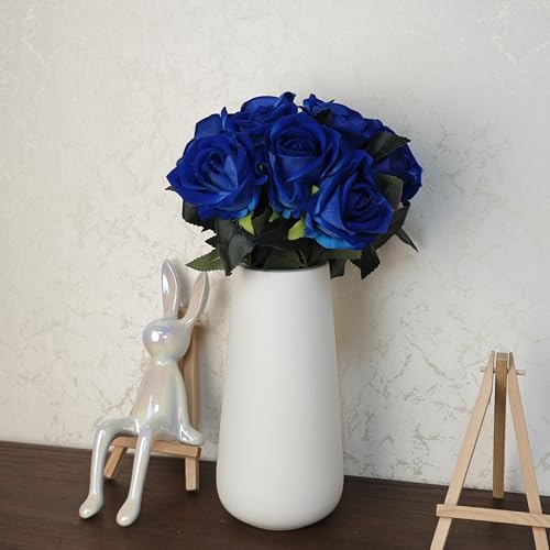 Set of 6 Pre-Made Artificial Rose Bouquets for Wedding, Velvet Silk Rose Bouquets for Bridesmaids, Fake Realistic Rose for Mohter's Day Valentine's Day Proposal Party Home Decor (Royal Blue) - color: Royal Blue