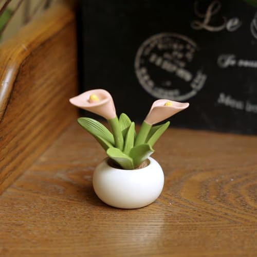 Resin Calla Lily Flower with Pot Mini Artificial Calla Lily Potted Plant Resin Figurines Flowers for Car Dashboard Bathroom Home Kitchen Rustic Table Centerpiece Shelf Decor,Beige - color: Calla Lily