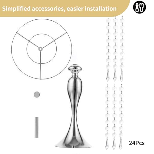 Nuptio 2 Pcs Tabletop Metal Wedding Flower Vase, 10.2in/26cm Height Vases for Centerpieces Silver Crystal Flower Stand for Anniversary Ceremony Party Birthday Event Aisle Home Decoration - color: Silver, size: 2 x S