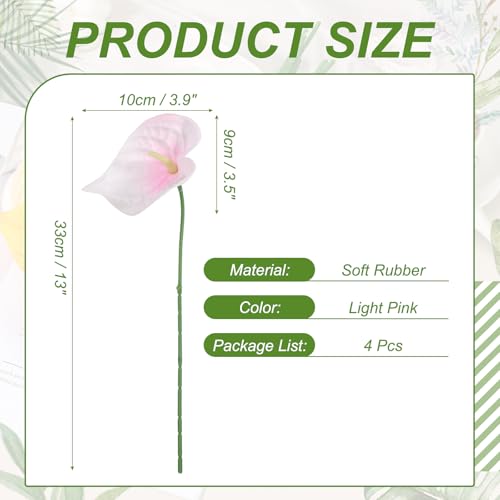 uxcell 4Pcs 11inch Artificial Anthurium Lily Flowers, Permanent Flower Bouquet for Home Arrangements Wedding Festival Decoration Crafts Store Decor Accessories, Light Pink - color: Light Pink