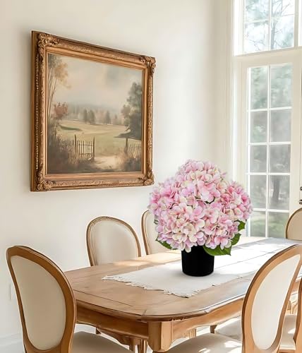 Hollyone Pink Hydrangea Artificial Flowers in Pots 15.7" Five-Head Faux Silk Hydranges Flower Arrangements for Indoor Home Office Kitchen Table Centerpieces Wedding Decorations - color: Pink, size: 5 Head Hydrangea