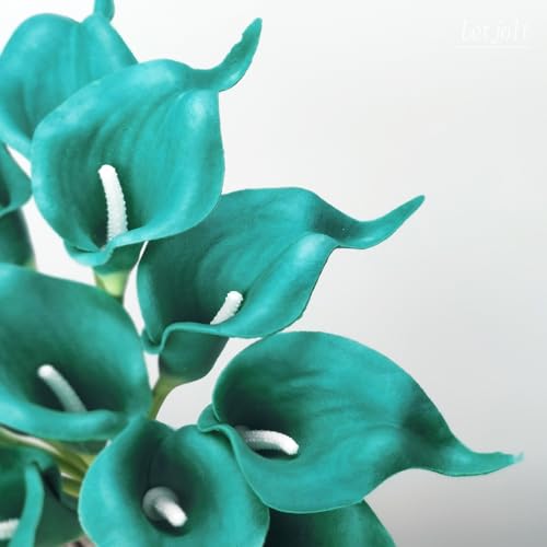 Letjolt Artificial Calla Lily Flowers 12Pcs, Teal Blue | Wedding Bouquet Flower, Home Decoration, Faux Calla Lilies - color: Teal Blue