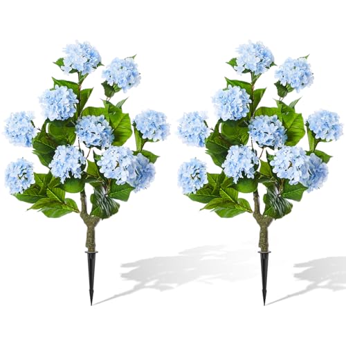 Daifunli 2 Pack 36″ Artificial Hydrangea Trees Real to Touch Faux Hydrangea Bushes Plants with Stakes for Wedding Spring Home Office Living Room Housewarming Gift(Blue) - color: Blue