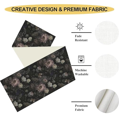 Gothic Floral Table Runner, Vintage Garden Flower Black Witchy Farmhouse Coffee Table Center Decor for Home Kitchen Dining Patio Holiday Party Table Decorations 13x36 inches - color: Tr-witchy05, size: 13x36" Table Runner