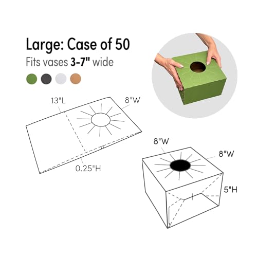 Holiday Designs - Pop-Up Florist Delivery Box, Heavy Duty Corrugated Cardboard Vase Boxes for Secure Floral Arrangements During Transport (Green, Large: Case of 50) - color: Green, size: Large: Case of 50