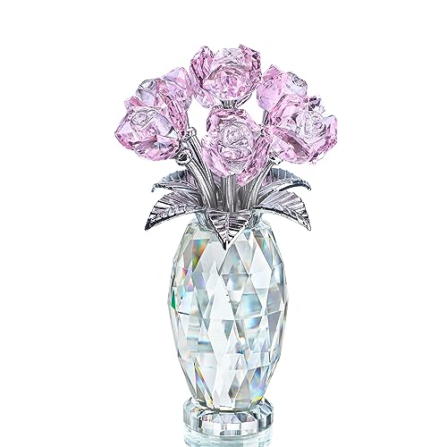 H&D HYALINE & DORA Pink Crystal Rose Flower Figurine,Glass Rose Flowers Gifts for Women,Crystal Rose Flower Collectible for Christmas Wedding Decor - color: Pink 2