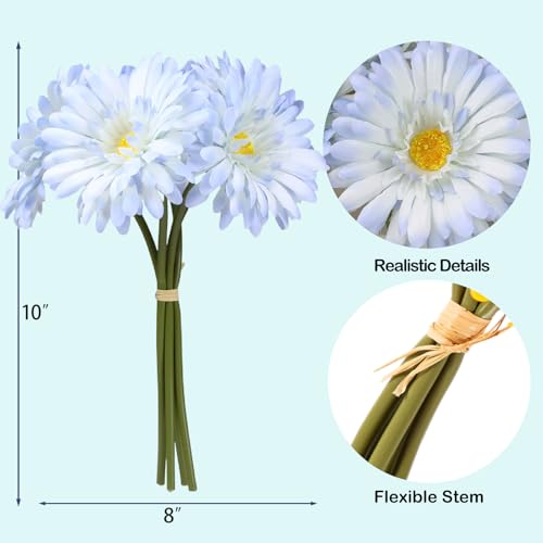 TOPIA Artificial African Daisies Flowers African Daisy Silk Flowers Artificial Gerbera Daisies Pack of 10 (Light Blue) - color: Light Blue, size: 10pcs