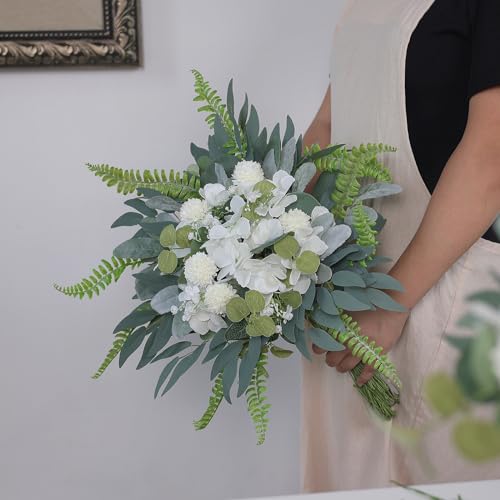 FOTEEWL 65 Pcs Artificial Greenery Stems Box Set,with 8 Kinds of Faux Plants and Fake Flowers for DIY Bridal Bouquets Wedding Floral Arrangement Table Centerpieces Decoration (Dusty Green & White) - color: Dusty Green & White