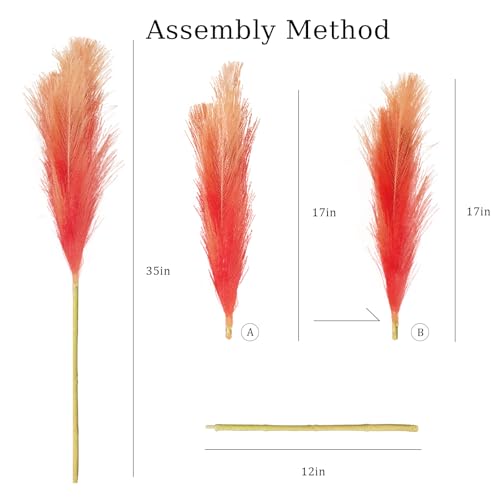 TORONTOKYO 8Pcs Orange Faux Pampas Grass Tall Decor, 35.4” Fluffy Artificial Pompous Grass Branches, Large Pampas Grass Reed Stems for Floor Vase Filler, Wedding, Baby Shower, Home Boho Fall Decor - color: Orange, size: 35.4inch-8Pcs