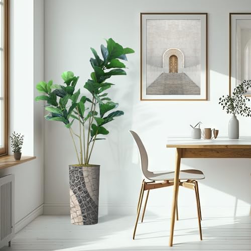 Artificial Tree in Geometric Pattern Planter, Fake Ficus Lyrata Silk Tree for Indoor and Outdoor Home Decoration - 66" Overall Tall (Plant Pot Plus Tree) - style: Ficus Lyrata