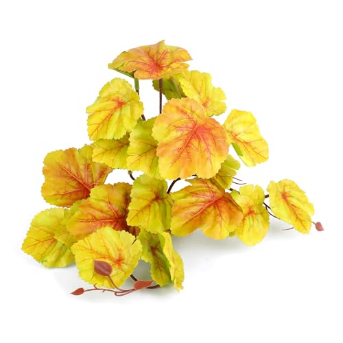 Reptile Plants for Terrarium Decor, Amphibian Habitat Decor Plant, Ball Python Decor Tank Accessories for Gecko Lizard Chameleon Frog Snake Tortoise with Base - Fake Heuchera Micrantha Yellow - color: A-fake Heuchera Micrantha Yellow