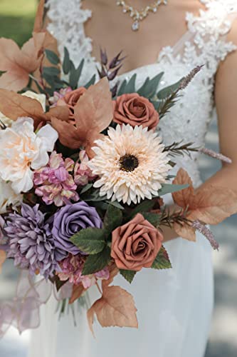 rongflower Artificial Flowers Combo Set Fake Flower Leaf Box with Stems for DIY Wedding Bouquets Centerpieces Flower Arrangements Decorations Baby Shower Party Home Decorations Champagne Purple - color: Champagne Purple