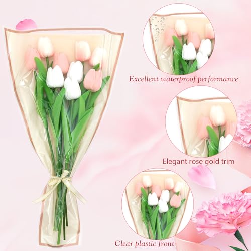 Wzifyf 50 PACK Flower Bags for Bouquets Flower Bouquet Holders Rose Gold Floral Wrapping Paper flower Sleeves Build Your Own Bouquet Bar with 72 Ft Ribbons for Valentine's Day Packaging Supplies - color: Rose Gold, size: bouquet wrap
