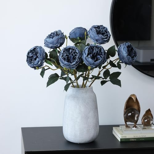 mizii 6Pcs Burnt Blue Artificial Roses Flowers Fake Silk Roses Flower with Long Stem for Wedding Decorations Table Centerpieces Flower Arrangement Home Decor (Burnt Blue) - color: Burnt Blue