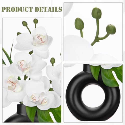 Briful Fake Orchid Flowers with Black Pot 2PCS White Orchid Silk Flowers Arrangement Artificial Orchid Plants for Home Office Room Kitchen Shelf Table Modern Decor - color: White Black
