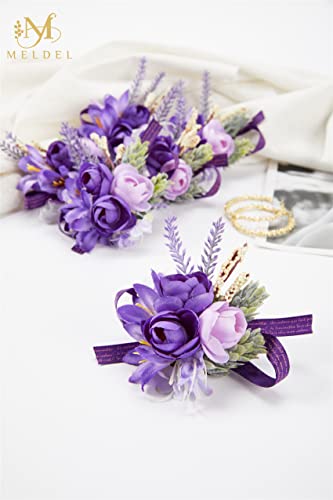Lavender Purple Wrist Corsages, Set of 6, Wrist Corsage for Wedding Mother of Bride and Groom, Artificial Silk Rose Prom Flowers, Wedding Hand Flower Decor - color: Purple1# Wrist Corsage ( Set of 6)