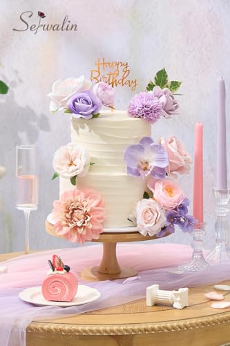 Serwalin Artificial Pink & Purple Flowers, Silk Fake Flowers for DIY Wedding Bouquets Cake Flower, Table Centerpieces Baby Shower Birthday Party Home Decorations - color: Pink & Purple, size: Grand