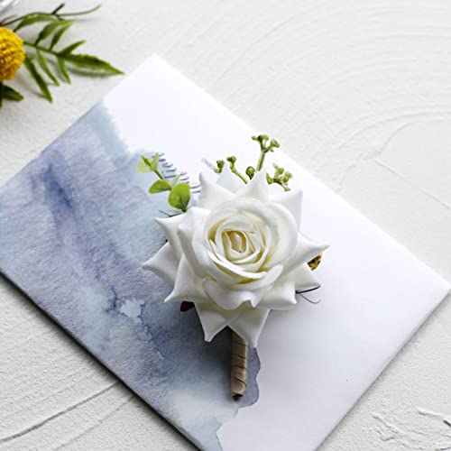 Wedding Boutonniere Groom Flower Buttonholes Groomsmans Prom Party Suit Decoration Anniversary Accessories for Man - color: A-white