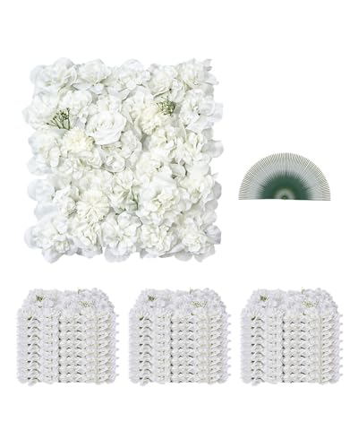VEVOR 3D Flower Wall Panel, 24 PCS 15 x 15 inch, Artificial Floral Wall Background Mesh Backing Mat,Seamless Design&Easy Installation for Wedding Valentines Day Home Baby Party Backdrop Decor,White - color: Flower, size: 15*15IN 24P