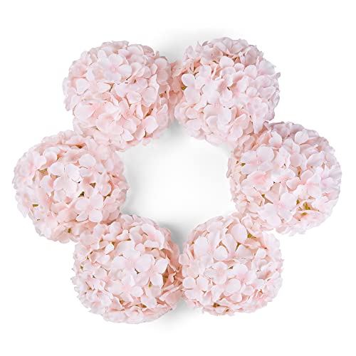 DuHouse Silk Hydrangea Artificial Flower Heads with Stems Fake Hydrangeas Flowers for DIY Wedding Centerpiece Home Decor,Pack of 6 (Baby Pink) - color: Baby Pink