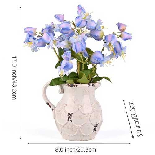 25 Pcs Artificial Lantern Flower with Vintage Ceramic Vase - Hyper Realistic Silk Flowers and Leaves for Home Indoor Outdoor Decor（Blue） - color: Blue