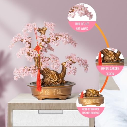 Natural Rose Quartz Gemstone Crystal Bonsai Tree of Life（1,350 Gemstone Count） Large Feng Shui Money Chakra Tree for Luck and Wealth Decoration 20 Inches - color: Big Rose Quartz
