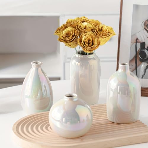 Gold Roses,30PCS Glitter Roses Bouquet Artificial Roses with Stems for Wedding Bouquet Party Christmas Home Decor(Gold) - color: Gold